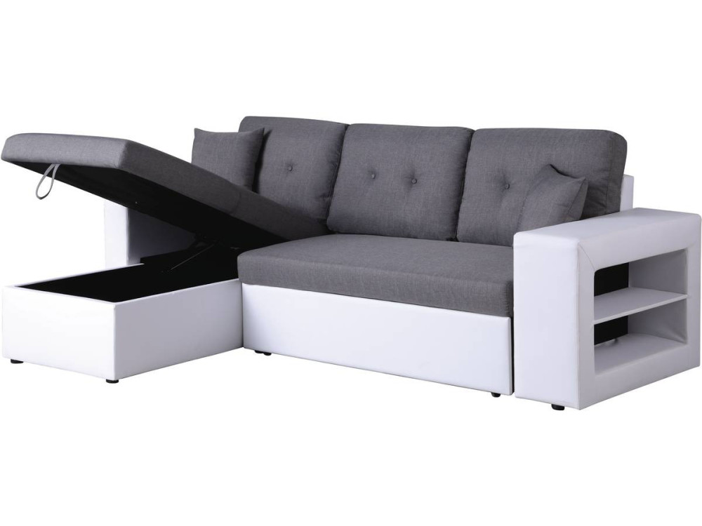Canapé d'angle convertible/réversible "Axel" - 3 places - Blanc/Gris