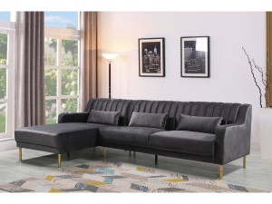 Canapé d'angle en velours "Oliver" - 275 x 161 x 81 cm - 5 places - Gris - Angle gauche 2