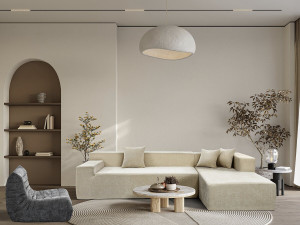 Canapé d'angle en tissu texturé "Tessaro" - 4 places - Beige 2