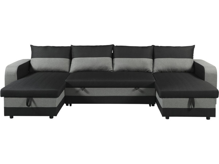 Canapé d'angle panoramique convertible en tissu "Victor" - 4 places - Noir