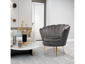 Fauteuil en velours "Floria" - 75 x 68 x 77.5 cm - Gris 2