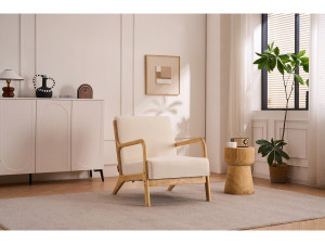 Fauteuil "Clinton" en bois style scandinave - Lin - Beige 2