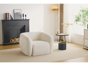 Fauteuil tissu bouclette "Washington" - Blanc 2