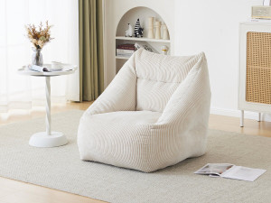 Pouf en velours côtelé "Medellin" - Beige - 85 x 85 x 72 cm 2