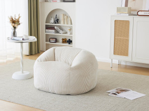 Pouf en velours côtelé  "Cusco" - 80 x 74 x 49 cm - Beige 2