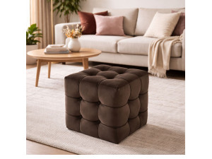 Pouf en velours "Lizbon" - 42 x 42 x 42 cm - Marron 2