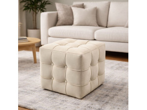 Pouf en velours "Lizbon" - 42 x 42 x 42 cm - Crème 2