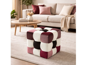 Pouf en velours "Patchwork" - 42 x 42 x 42 cm - Multicolore 2