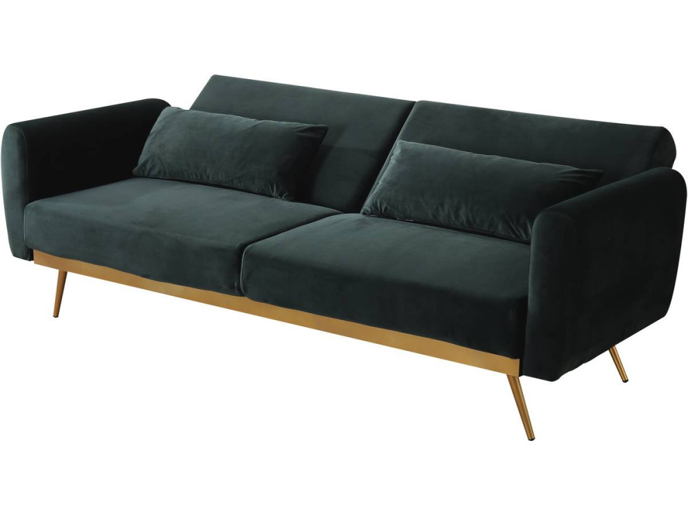 Canapé Clic Clac en velours "Donia" - 203 x 81 x 83 cm - 3 places - Vert foncé