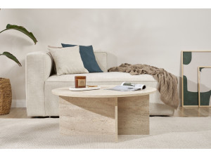 Table basse en bois "Soleil" - 90 x 90 x 40 cm - Travertin 2