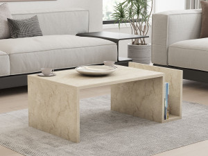 Table basse en bois "Memo" - 86 x 50 x 32 cm - Travertin 2