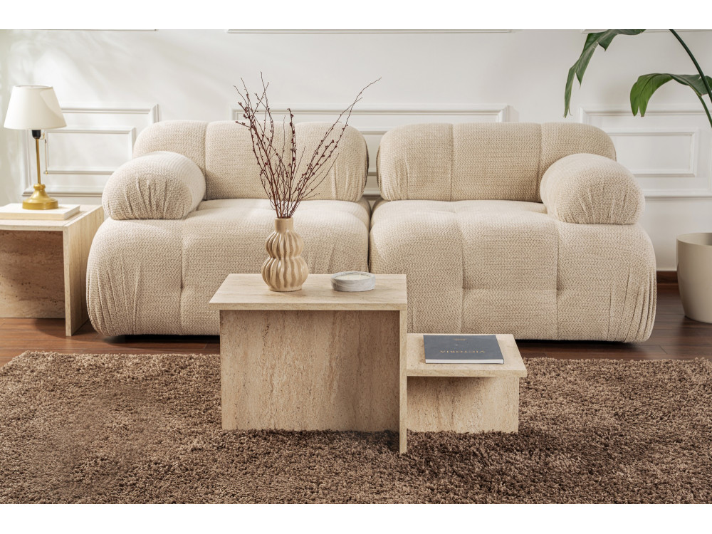 Table basse en bois "Harmony" - 80 x 40 x 40 cm - Travertin