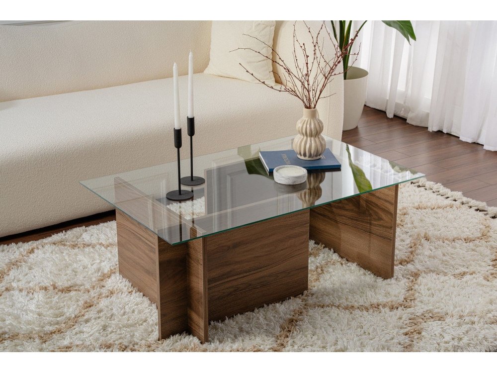 Table basse en bois "Vetrino" - 105 x 65 x 40 cm - Noyer