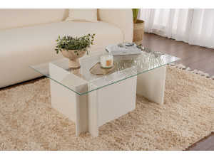 Table basse en verre "Vetrino" 105 x 65 x 40 cm - Bois blanc 2
