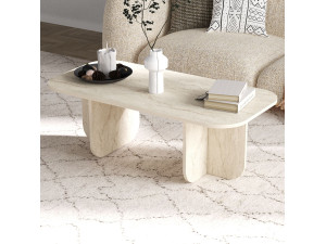Table basse en bois "Becaj" - 120 x 60 x 41 cm - Travertin 2