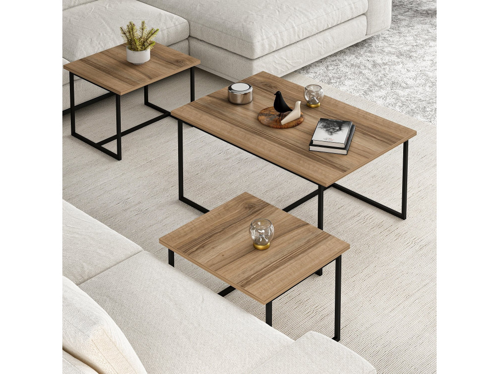 Table gigogne (3 pièces) en bois "Levada" - 90 x 60 x 42 cm - Noyer