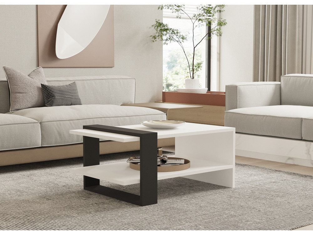 Table basse en bois "Funda" - 80 x 55 x 35 cm - AnthraciteBlanc