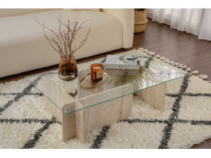 Table basse en bois "Flavio" - 105 x 65 x 30 cm - Travertin 2