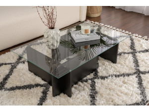 Table basse en verre "Flavio" 105 x 65 x 30 cm - Bois Noir 2
