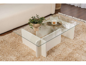 Table basse en verre "Flavio" 105 x 65 x 30 cm - Bois blanc 2