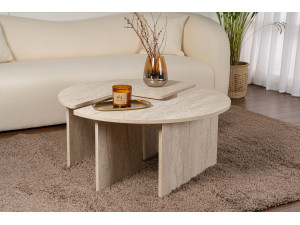 Table basse en bois "Moira" - 90 x 90 x 41 cm - Travertin 2