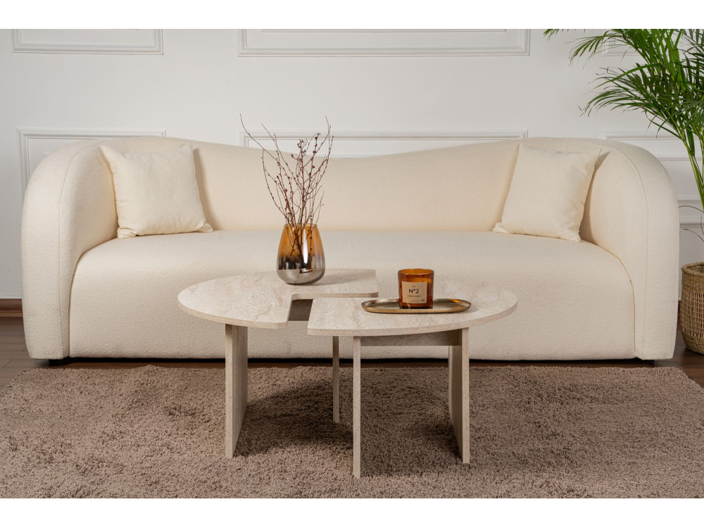 Table basse en bois "Moira" - 90 x 90 x 41 cm - Travertin