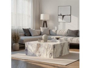 Table basse en bois "Prizma" - 90 x 90 x 35 cm - Marbre Freesia 2