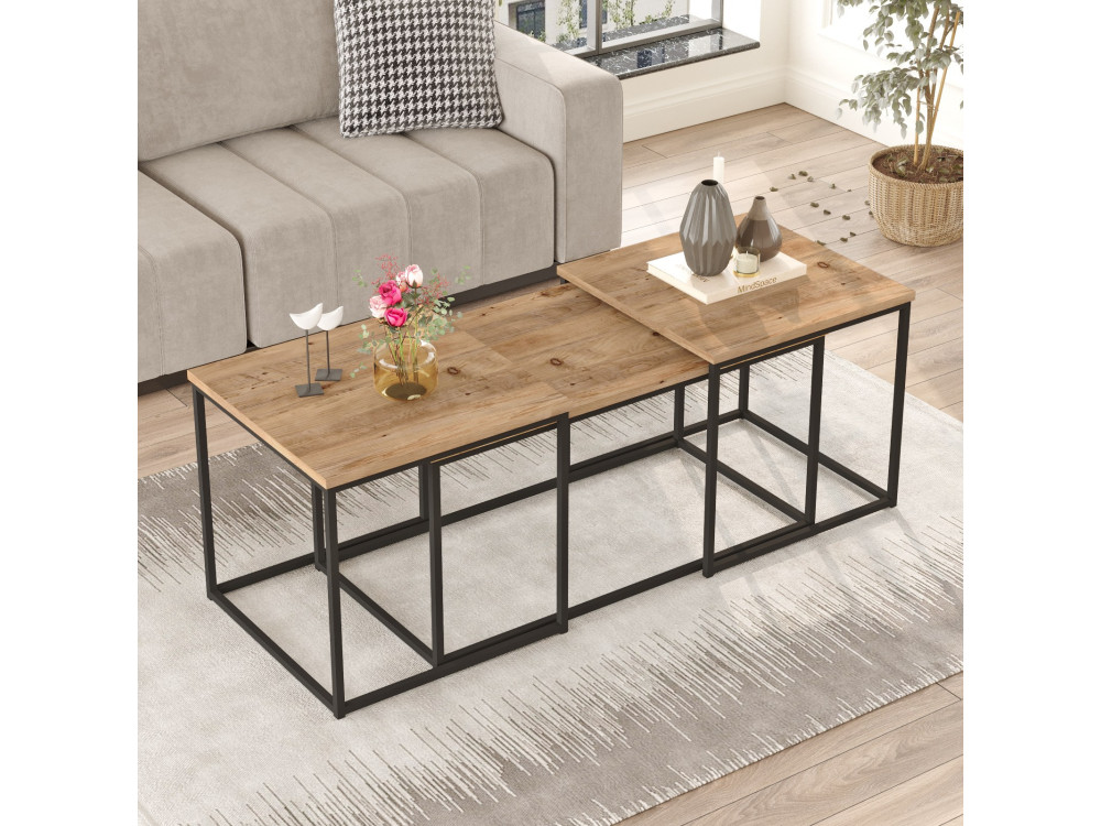 Lot de 3 tables basse en bois "VG9" - 90 x 45 x 44 cm - Pin Atlantique