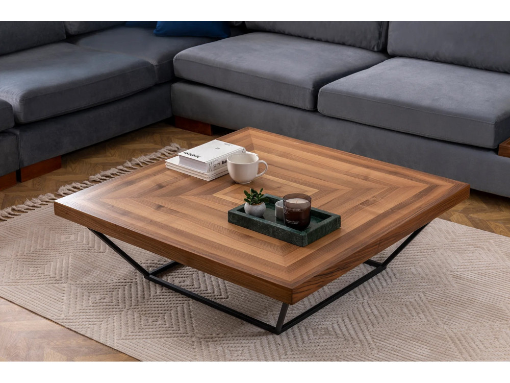 Table Basse en bois "Cora" - 100 x 100 x 32 cm - Noyer