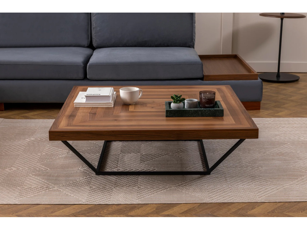 Table Basse en bois "Cora" - 100 x 100 x 32 cm - Noyer