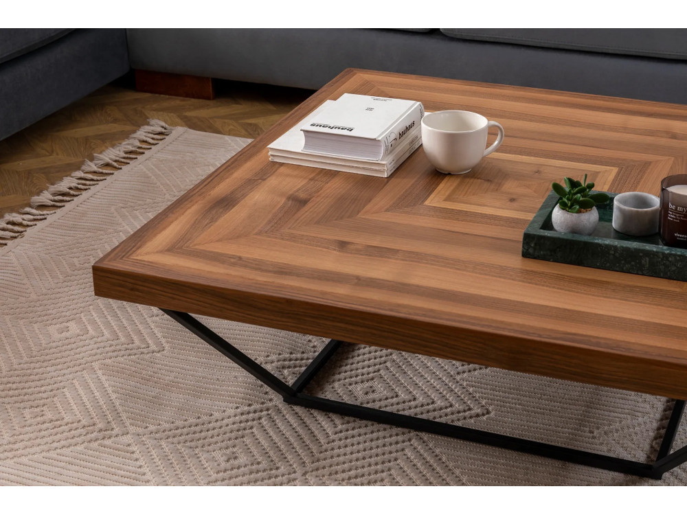 Table Basse en bois "Cora" - 100 x 100 x 32 cm - Noyer