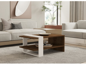 Table basse en bois "Gaye" - 80 x 50 x 35 cm - Noyer, Blanc 2