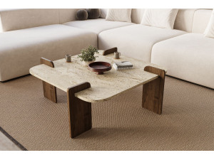 Table basse en bois "Afrolli" - 90 x 90 x 35 cm - Travertin 2