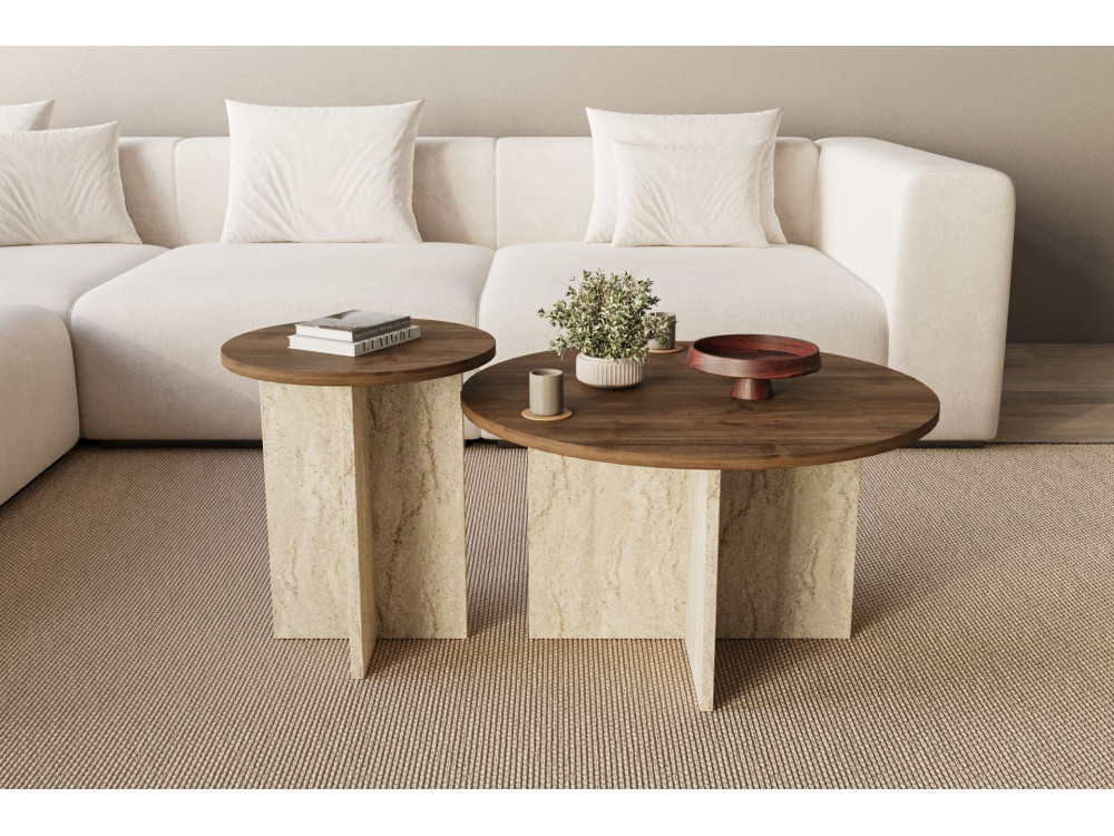 Ensemble de table basse en bois "Private" 70 x 70 x 40 cm - Noyer