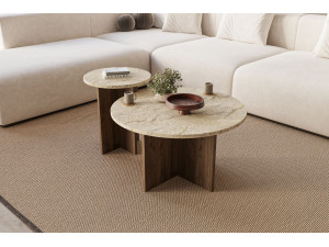 Ensemble de table basse en bois "Private" 70 x 70 x 40 cm - Travertin 2