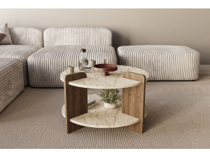 Table basse en bois "Oalla" 70 x 70 x 45 cm - Travertin 2