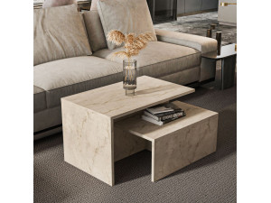 Table gigogne (2 pièces) en bois "Twins" 72 x 45 x 42 cm - Travertin 2