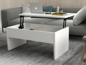 Table basse avec coffre de rangement en bois "Akilli" - 90 x 52 x 45 cm - Blanc 2