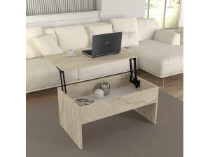 Table basse avec coffre de rangement en bois "Akilli" - 90 x 45 x 52 cm - Travertin 2