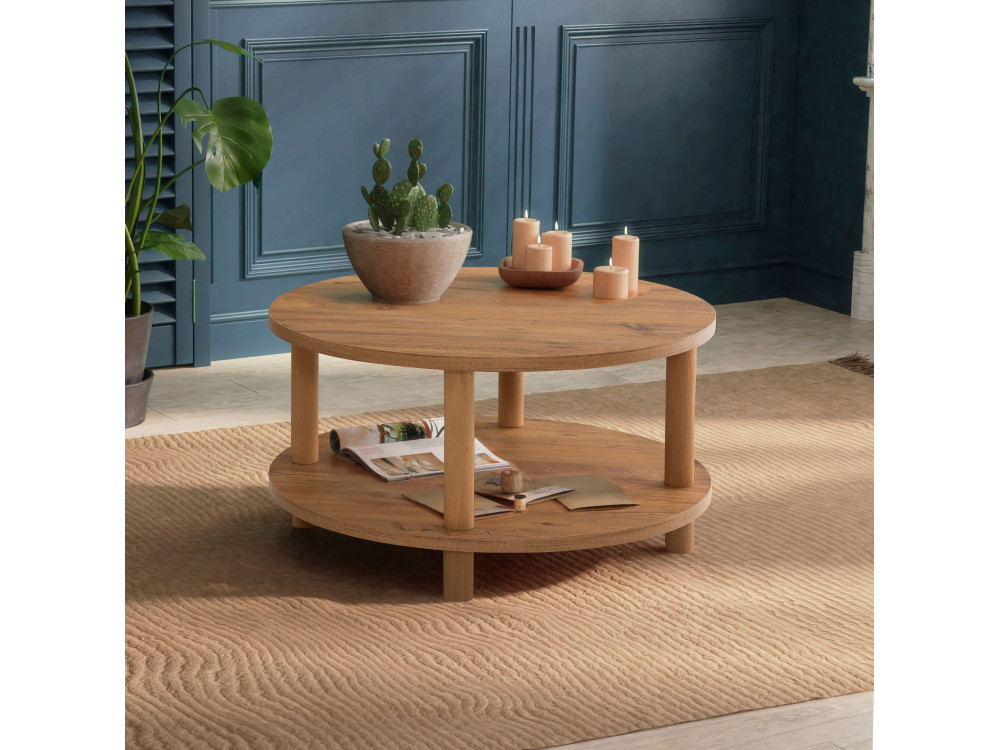 Table basse ronde en bois "Roby" - 70 x 70 x 43 cm - Marron
