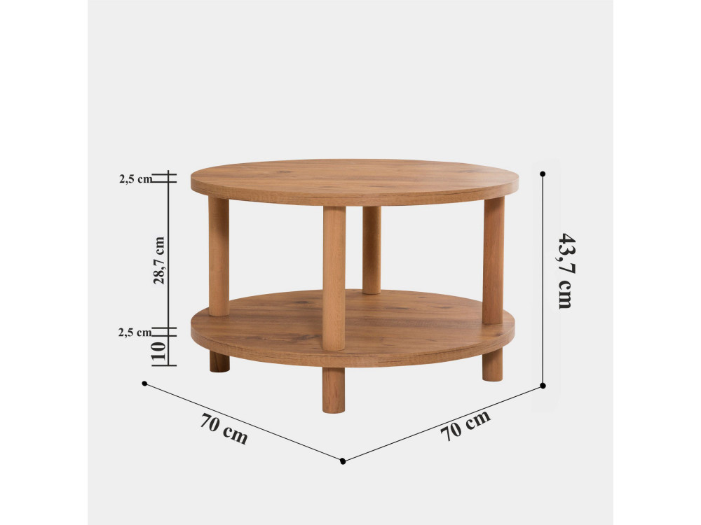 Table basse ronde en bois "Roby" - 70 x 70 x 43 cm - Marron