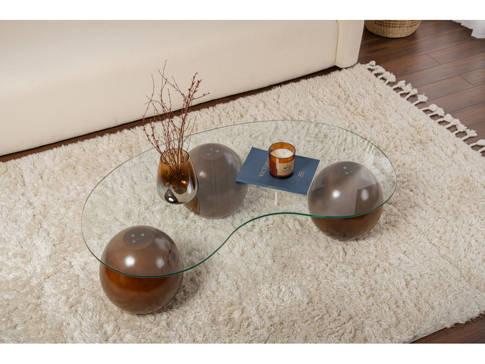 Table basse en verre "Sphere" - 120 x 70 x 30 cm - Marron