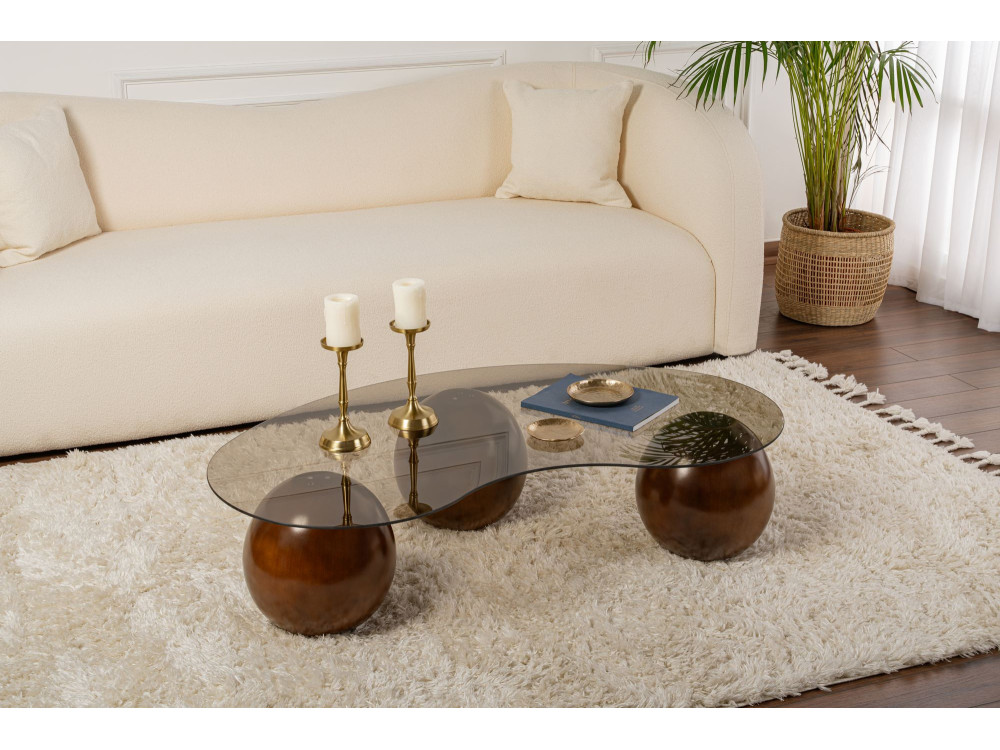 Table basse en verre "Sphere" - 120 x 70 x 30 cm - Marron