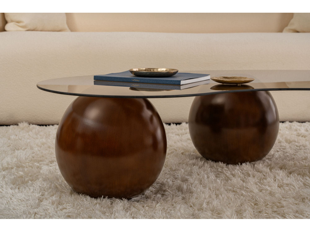 Table basse en verre "Sphere" - 120 x 70 x 30 cm - Marron
