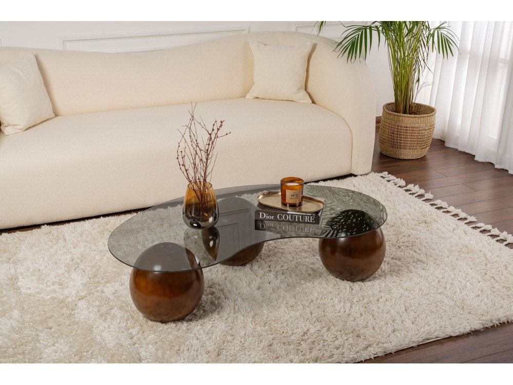 Table basse en verre "Sphere" - 120 x 70 x 30 cm - Marron