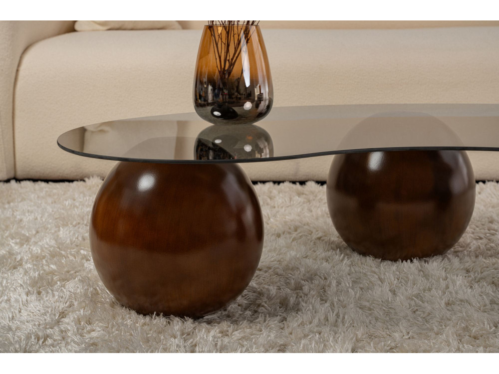 Table basse en verre "Sphere" - 120 x 70 x 30 cm - Marron