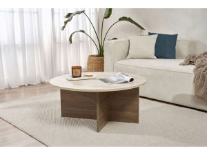 Table basse en bois "Soleil" - 90 x 90 x 40 cm - Travertin 2
