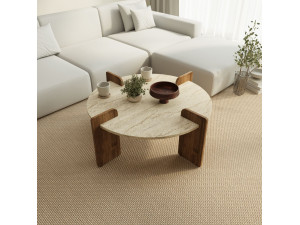 Table basse en bois "Avoure" - 90 x 90 x 35 cm - Travertin 2