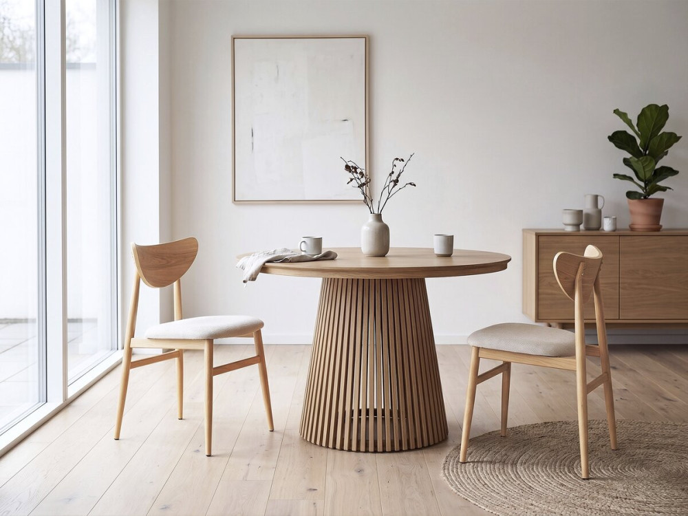 Lot de 2 chaises de salle a manger style scandinave en bois "Lumbra" - Beige