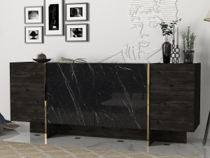 Buffet en bois "Veyron" - 180 x 46 x 75 cm - Noir Or 2